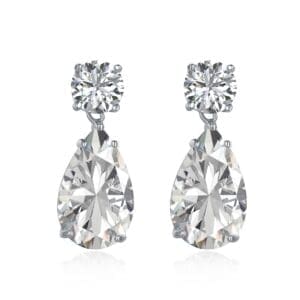 Silver Teardrop Earrings Cubic Zirconia Pear Cut