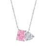 Pink and white gemstone necklace on chain.