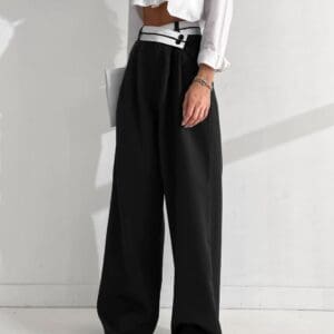 Chic outfit featuring black wide-leg pants.