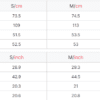 Clothing size measurement chart in cm and inches.