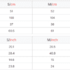 Size chart for clothing measurements in cm.