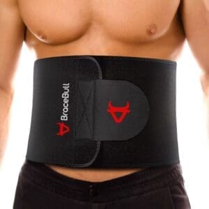 Black waist support band on bare torso.